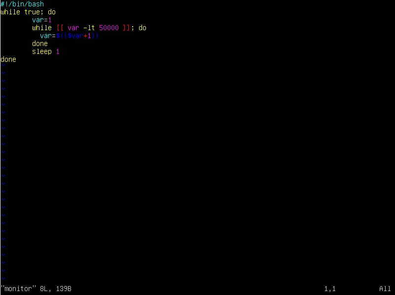 Screenshot terminal membuat skrip monitor menggunakan vim di Linux
