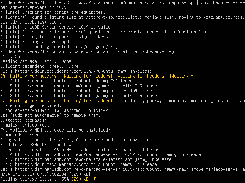 Screenshot terminal instalasi paket dengan repository di Linux