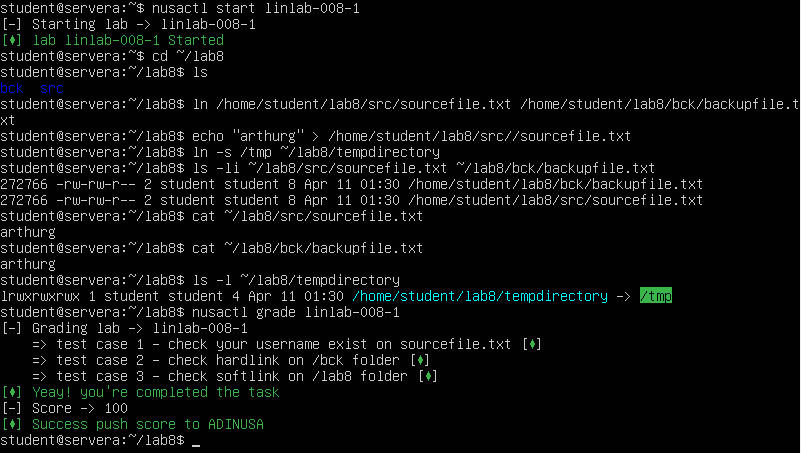 Screenshot terminal membuat link antara file di Linux