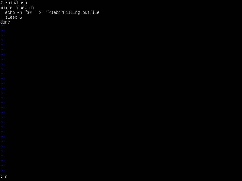 Screenshot terminal membuat skrip killing menggunakan vim di Linux