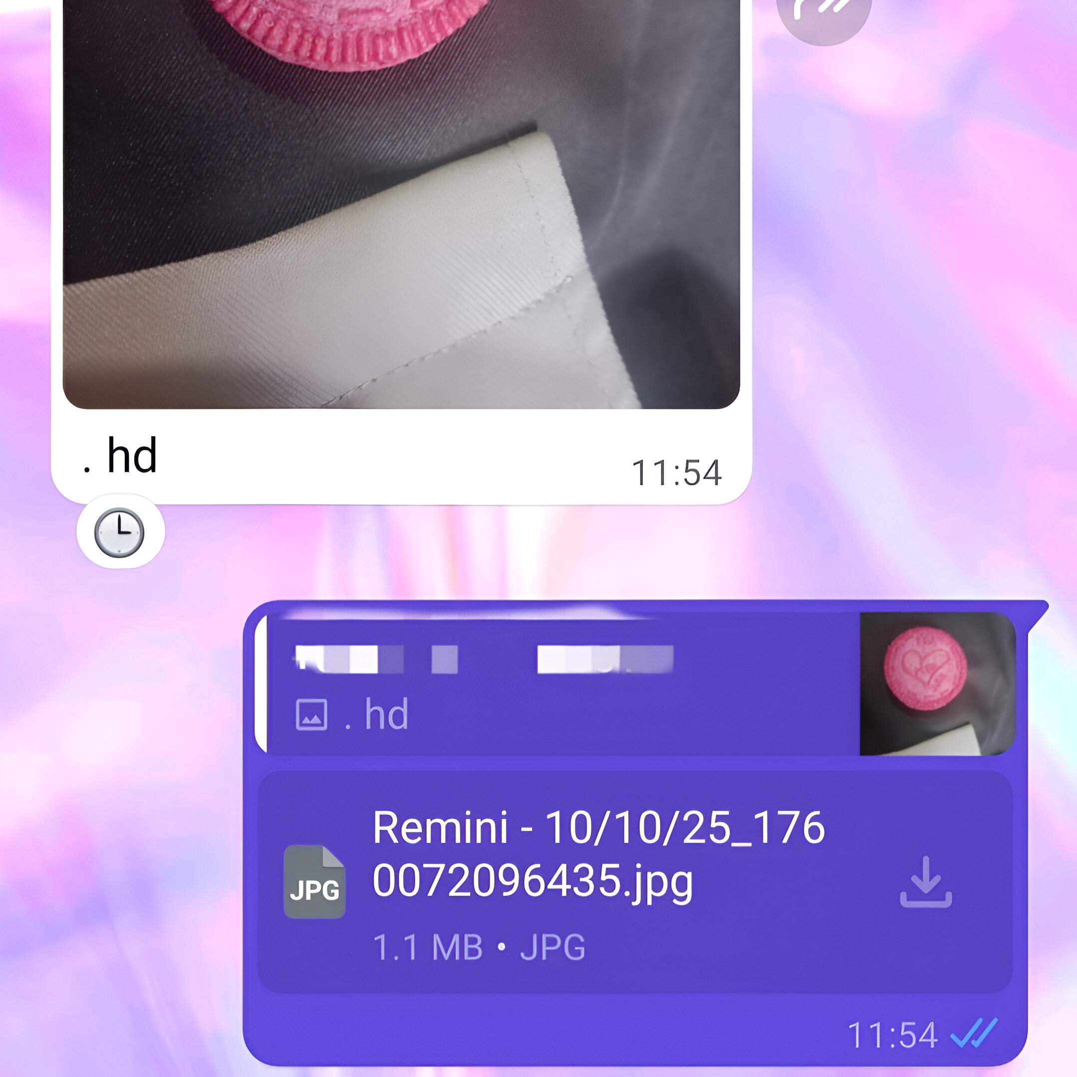 Preview tampilan bot WhatsApp dengan chat bubble berwarna biru cerah dan latar belakang gelap
