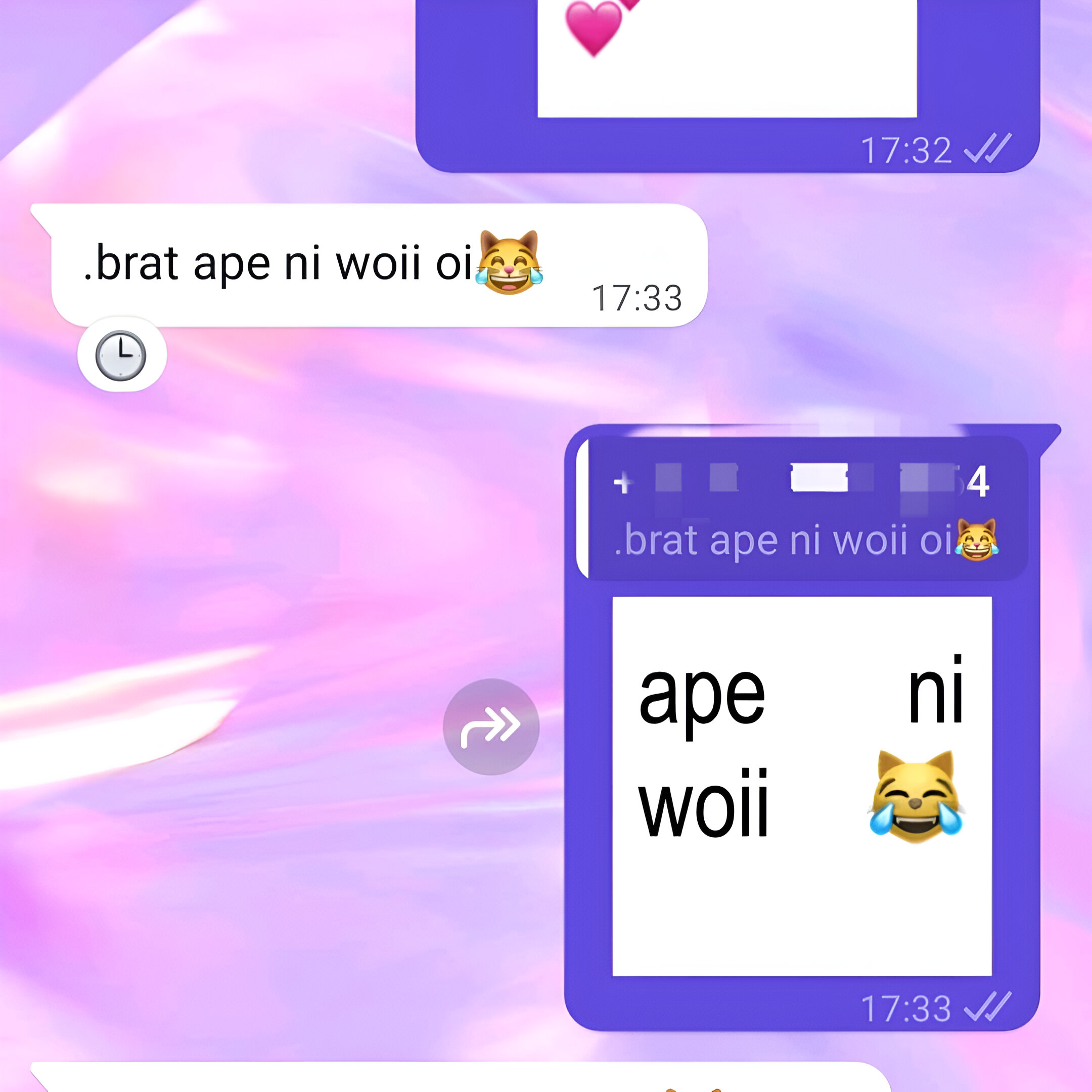 Preview tampilan bot WhatsApp dengan chat bubble berwarna biru muda dan latar belakang gelap