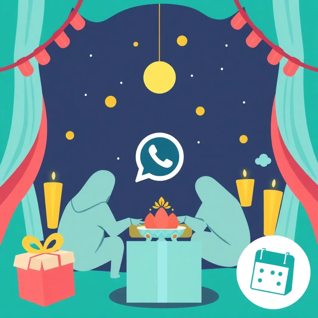 Ilustrasi paket sewa bot WhatsApp untuk grup dengan latar belakang biru gelap dan ikon kalender